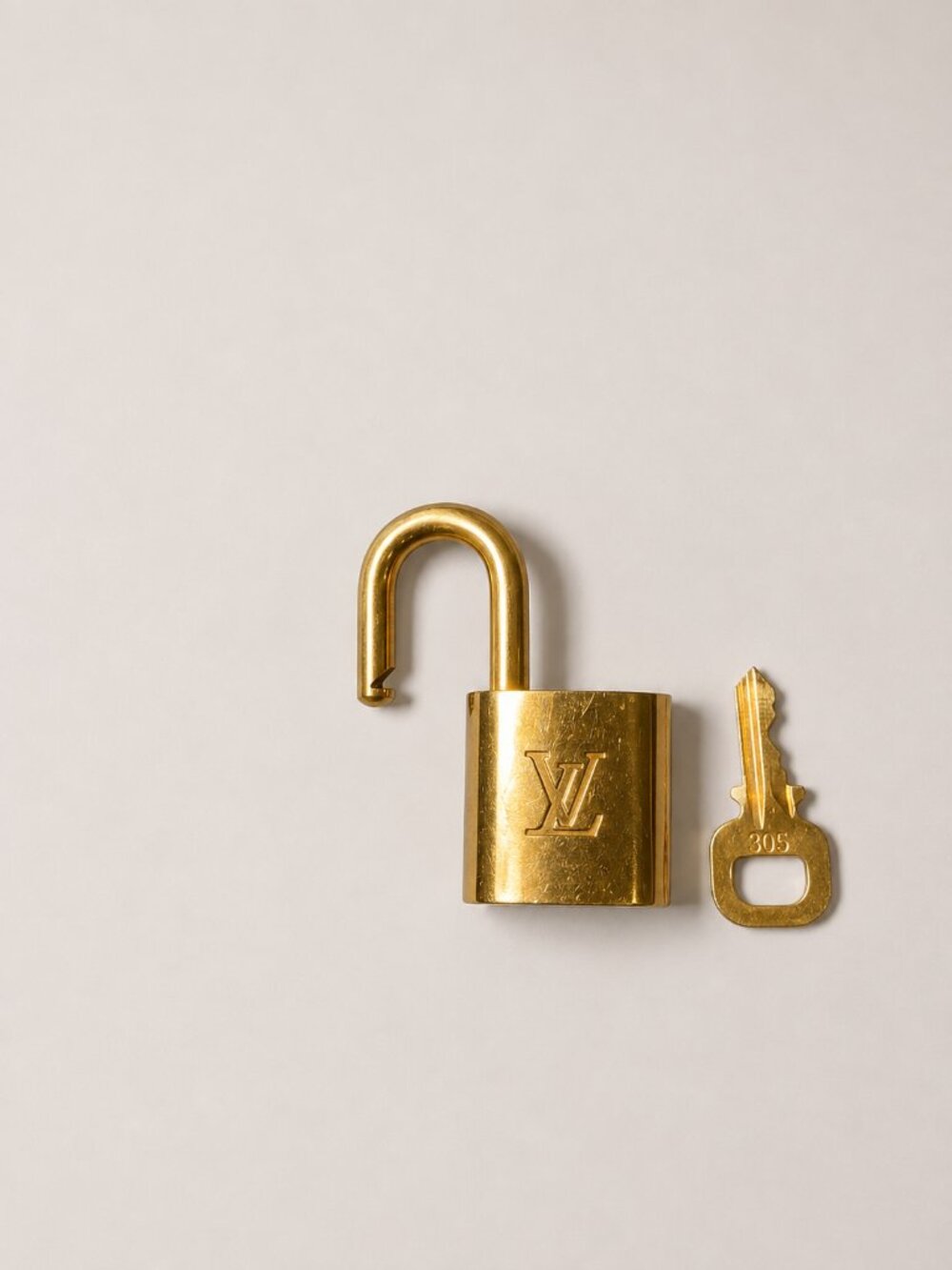 Louis Vuitton Brass Padlock & Key Set – Gold Tone – Made in France